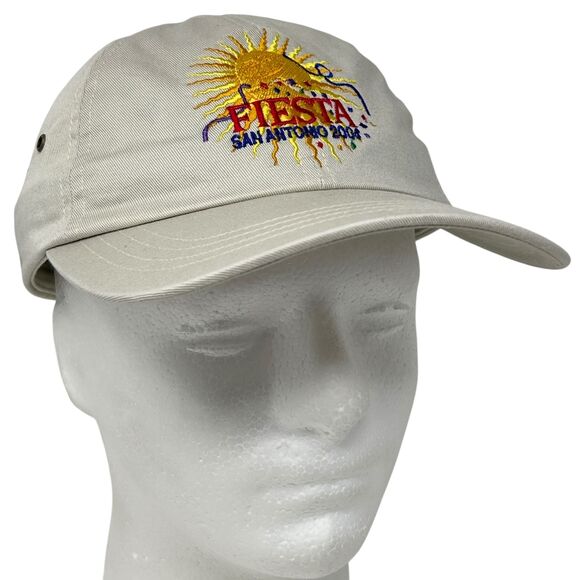 Vintage Fiesta San Antonio 2004 Dad Hat Baseball Cap Texas Y2Ks Strapback Beige - Picture 1 of 11